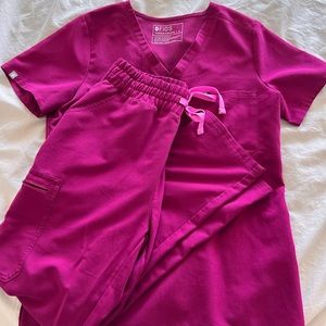 Figs Dark Magenta Yola High Waisted Petite Skinny Scrub Pants